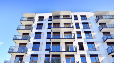 New modern block of flat, condo architecture. Residential apartment flat, luxury house complex. City real estate property.