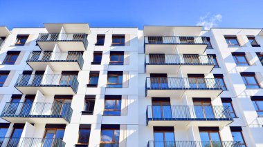 New modern block of flat, condo architecture. Residential apartment flat, luxury house complex. City real estate property.