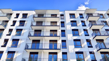 New modern block of flat, condo architecture. Residential apartment flat, luxury house complex. City real estate property.