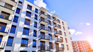 New modern block of flat, condo architecture. Residential apartment flat, luxury house complex. City real estate property.