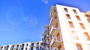 New modern block of flat, condo architecture. Residential apartment flat, luxury house complex. City real estate property.