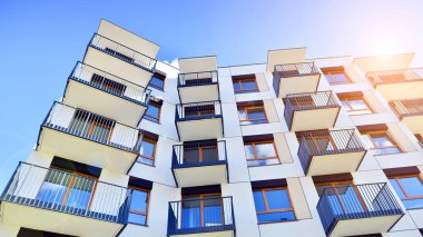 New modern block of flat, condo architecture. Residential apartment flat, luxury house complex. City real estate property.