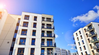 New modern block of flat, condo architecture. Residential apartment flat, luxury house complex. City real estate property.