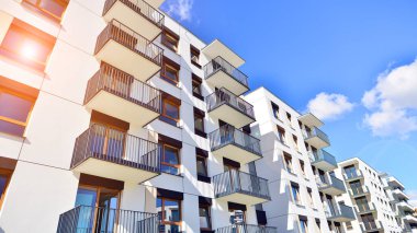 New modern block of flat, condo architecture. Residential apartment flat, luxury house complex. City real estate property.