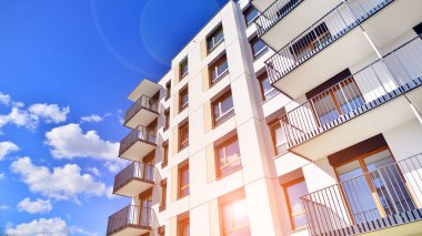 New modern block of flat, condo architecture. Residential apartment flat, luxury house complex. City real estate property.