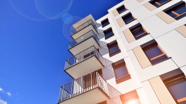 New modern block of flat, condo architecture. Residential apartment flat, luxury house complex. City real estate property.