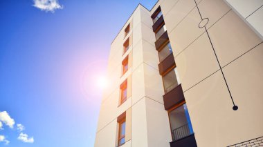 New modern block of flat, condo architecture. Residential apartment flat, luxury house complex. City real estate property.