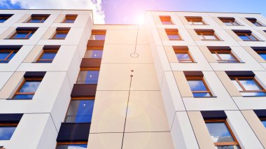 New modern block of flat, condo architecture. Residential apartment flat, luxury house complex. City real estate property.