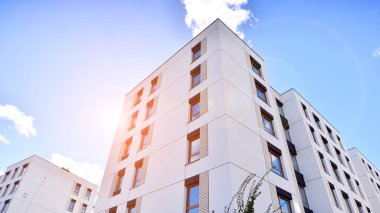 New modern block of flat, condo architecture. Residential apartment flat, luxury house complex. City real estate property.