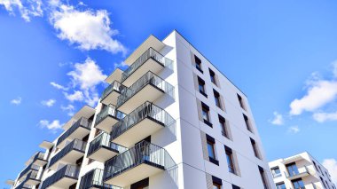 New modern block of flat, condo architecture. Residential apartment flat, luxury house complex. City real estate property.