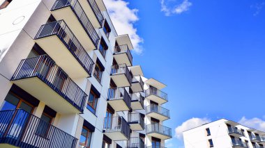 New modern block of flat, condo architecture. Residential apartment flat, luxury house complex. City real estate property.