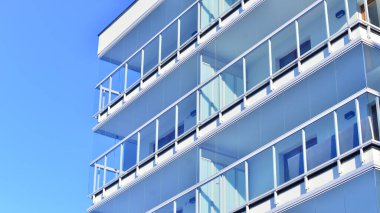 Luxury house complex of flats in condo area . Part of city real estate property, condo architecture on a sunny day no people.