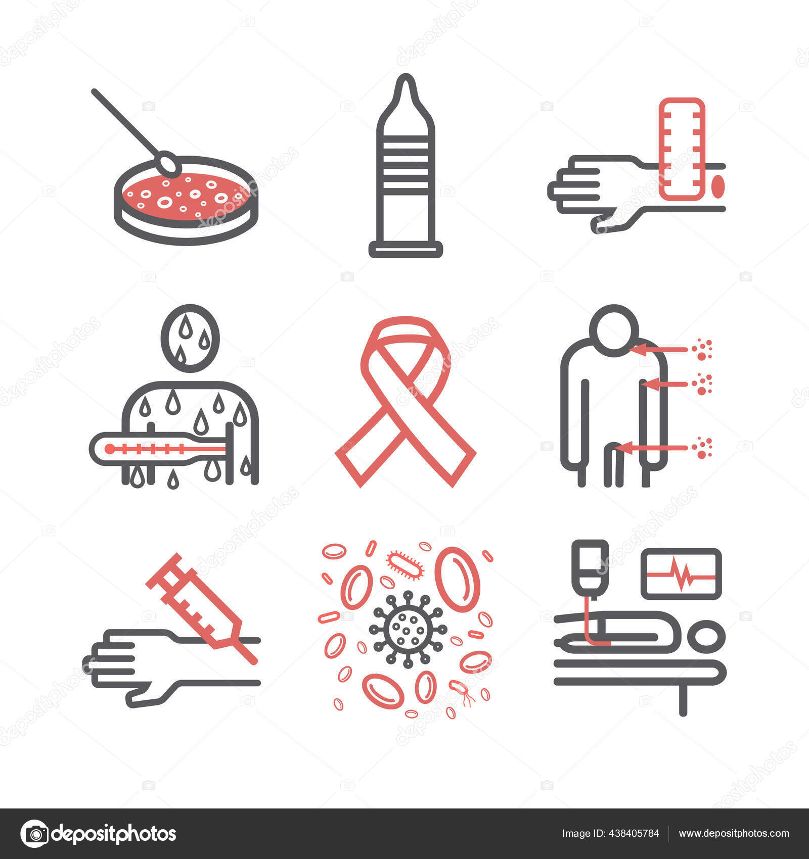 Hiv Aids Symptoms Treatment Line Icons Set Vector Signs Web Stock ...