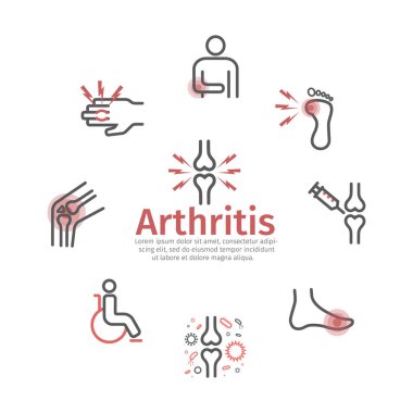Artrit. Semptomlar, tedavi. Web grafikleri için satır simgeleri Vektör imzaları