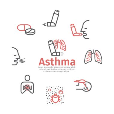 Asthma banner. Symptoms. Asthma icons Vector set clipart