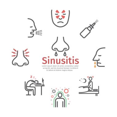 Sinüzit. Belirtiler. Satır simgeleri ayarlandı. Web grafikleri için vektör işaretleri
