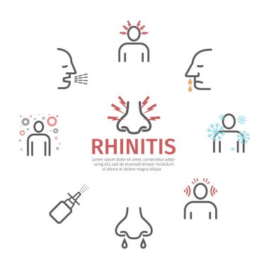 Rhinitis. Semptomlar, tedavi. Satır simgeleri ayarlandı. Web grafikleri için vektör işaretleri