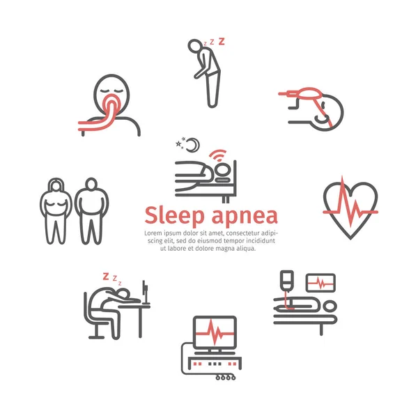Uyu Apnea. Semptomlar, tedavi. Satır simgeleri. Web grafikleri için vektör işaretleri