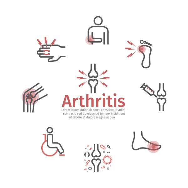Artrit. Semptomlar, tedavi. Web grafikleri için satır simgeleri Vektör imzaları