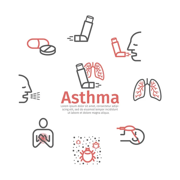 Asthma Banner Symptoms Asthma Icons Vector Set — Stock Vector