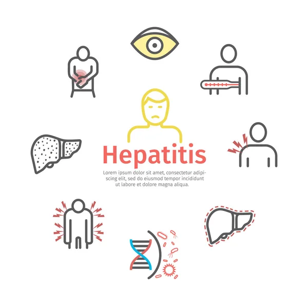 Hepatit çizgi simgesi Infographics. Semptomlar, tedavi. Web grafikleri için vektör işaretleri.