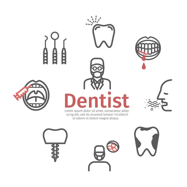 Conjunto Iconos Línea Salud Dental Recepción Dentista Signos Vectoriales Para — Archivo Imágenes Vectoriales