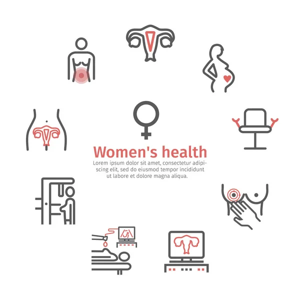 妇女健康 线图标设置 用于网络图形学的矢量符号 — 图库矢量图片