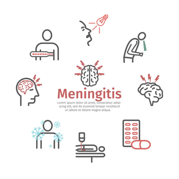 Инфографика Менингита Симптомы Менингита Иконки Линии Векторная Иллюстрация — стоковый вектор
