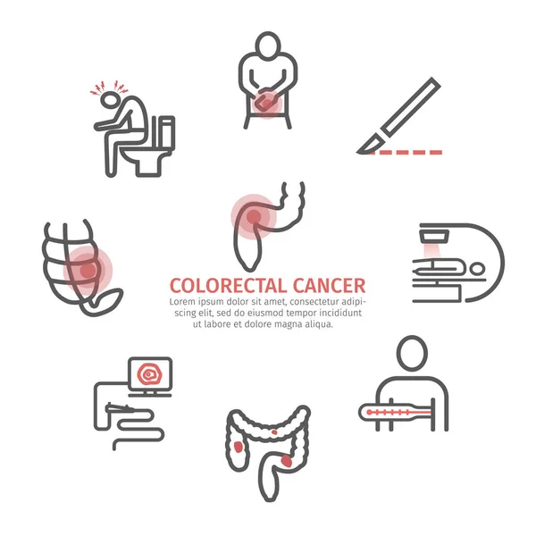 Colorectal Cancer Symptoms Diagnostics Line Icons Set Vector Signs Web — Stock Vector