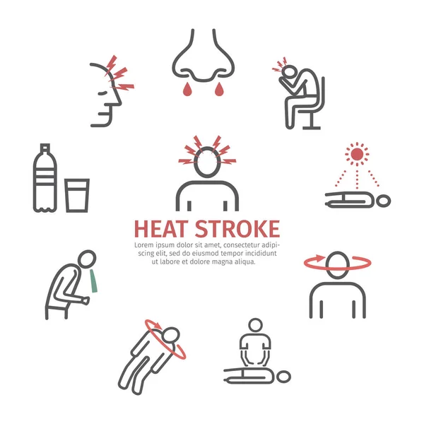 Heat Stroke Line Icons Set Vector Signs Web Graphics — Stock Vector