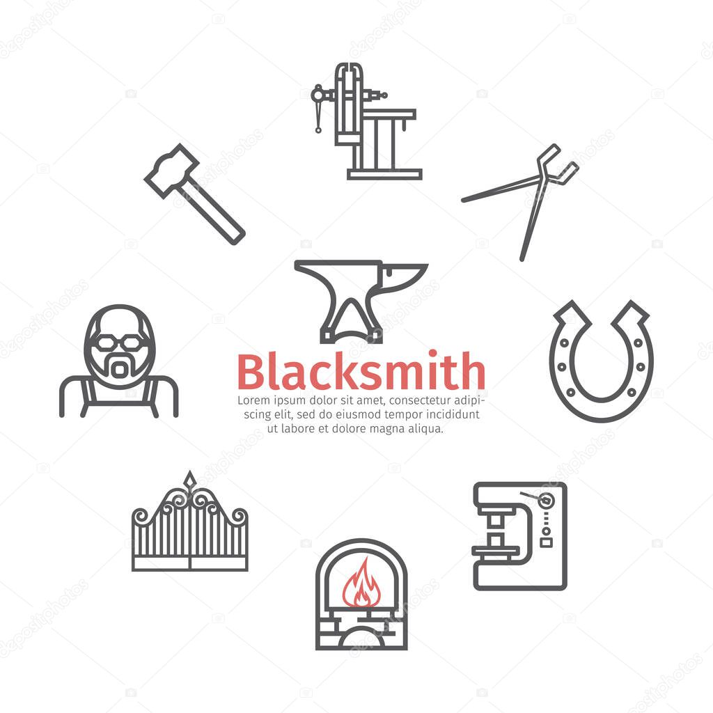 Blacksmith icons set. Vector signs for web graphics