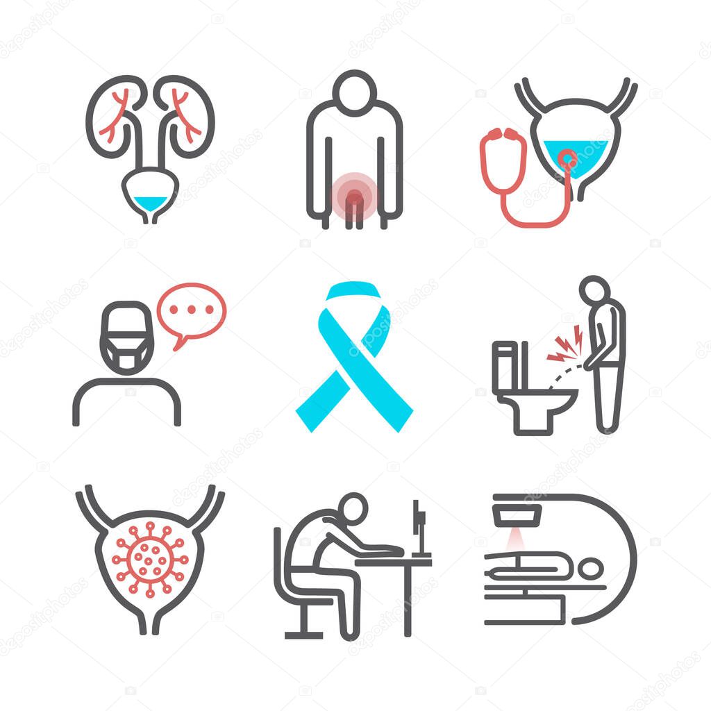 Prostatitis Symptoms, Causes, Icons set. Vector signs for web graphics