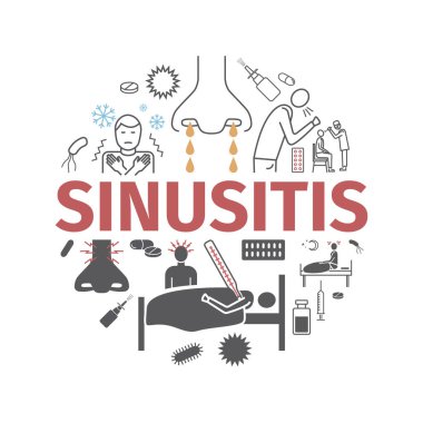 Sinüzit. Semptomlar, tedavi. Satır simgeleri ayarlandı. Web grafikleri için vektör işaretleri