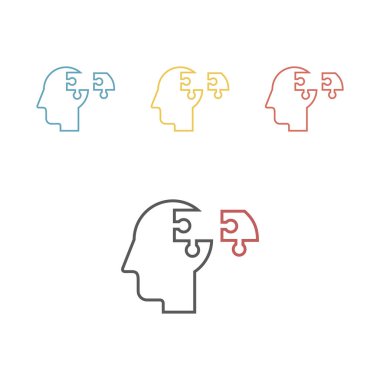 Psikolojiyi simgeleyen iki yapboz kafalı siluet, psikolojik problemler. Web grafikleri için vektör işareti.