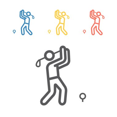 Golf oyuncusu çizgisi simgesi. Web grafikleri için vektör işaretleri.