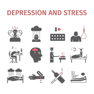 Depresyon belirtileri, tedavi. Simgeler ayarlandı. Web grafikleri için vektör işaretleri