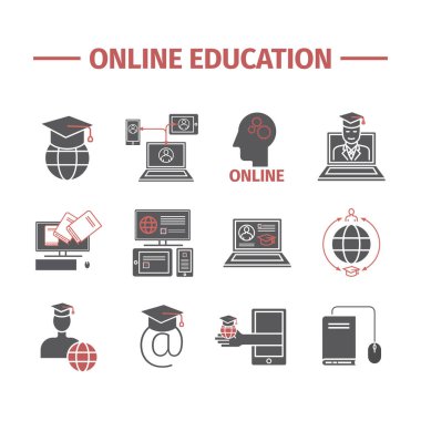 Çevrimiçi eğitim hattı simgeleri. Sanal tıbbi danışmanlık. Web grafikleri için vektör işaretleri..