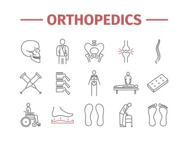 Klinik ve tıp merkezlerindeki pankartlar için ortopedi ve travma rehabilitasyonu. Vektör illüstrasyonu.