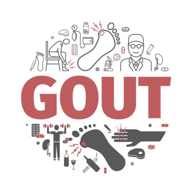 Gut hastalığı. Semptomlar, tedavi. Satır simgeleri ayarlandı. Web grafikleri için vektör işaretleri