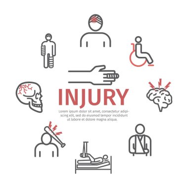 Injury line icons set. Vector signs for web graphics. clipart
