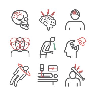 Travmatik beyin hasarı çizgisi ikonu. Web grafikleri için vektör işaretleri