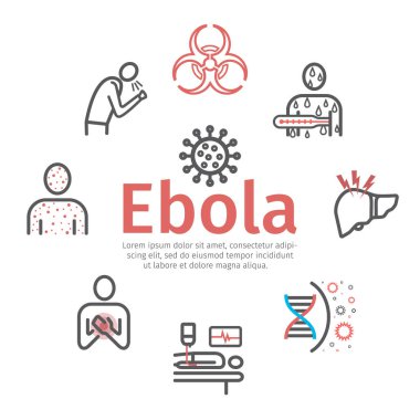 Ebola Virüs Hastalığı Bilgi İşlemleri. Ağ için vektör işaretleri.
