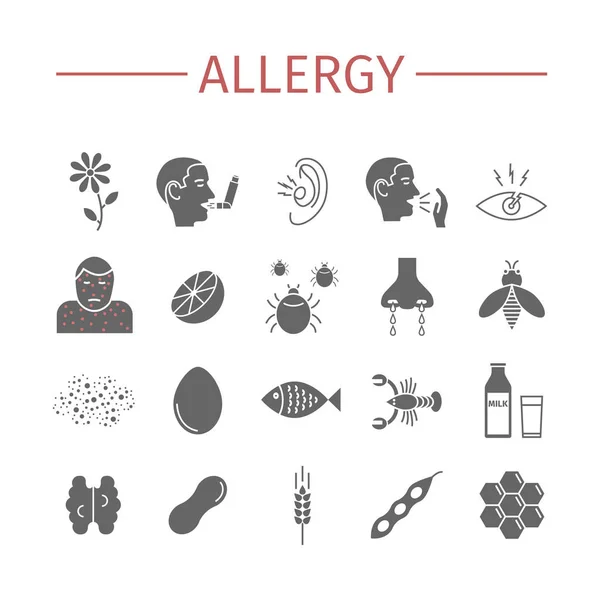 Allergia Okok Tünetek Ikonok Beállított Vektorjelek Web Grafika — Stock Vector
