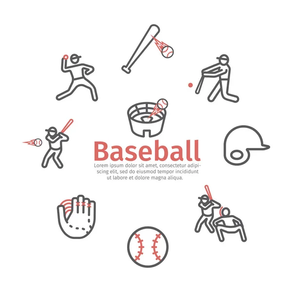 Iconos Línea Béisbol Señales Deportivas Vectoriales Para Gráficos Web — Archivo Imágenes Vectoriales
