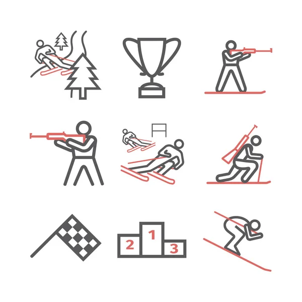 Biathlon Line Icon Vector Signs Web Graphics — Stock Vector