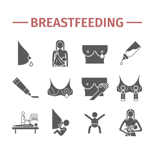 母乳喂养扁平图标 授乳母亲的信息 用于网络图形学的矢量符号 — 图库矢量图片