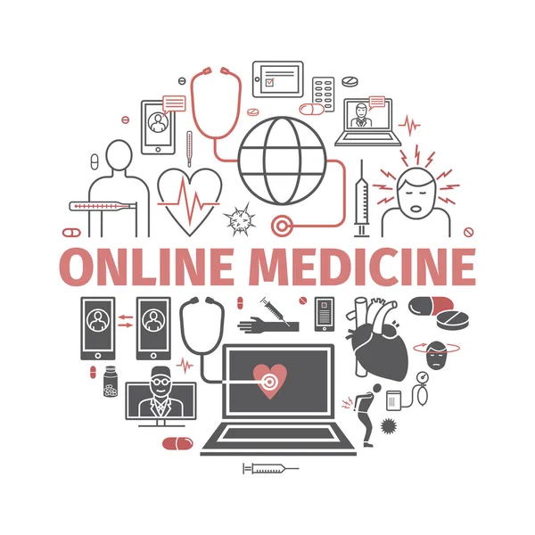 Diagnoza Leczenie Online Wirtualne Konsultacje Medyczne Znak Wektorowy Grafiki Internetowej — Wektor stockowy