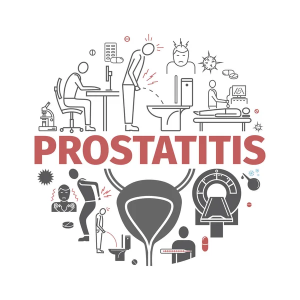 Prostatit semptomları, nedenleri, ikonlar ayarlandı. Web grafikleri için vektör işaretleri
