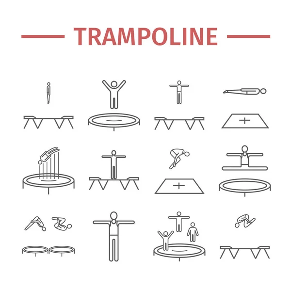 Trambolin atlama çizgisi simgeleri. Akrobatik semboller. Web grafikleri için vektör işaretleri.
