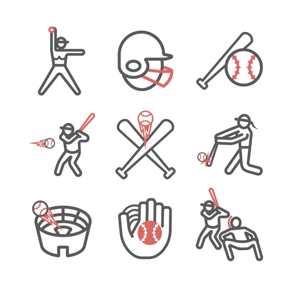 Iconos Línea Softbol Señales Deportivas Vectoriales Para Gráficos Web — Archivo Imágenes Vectoriales